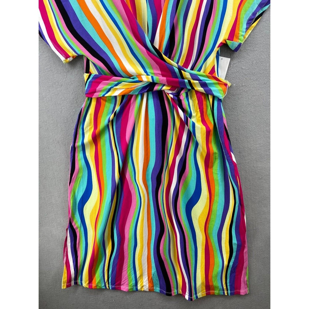 Eloquii Dress‎ Womens Sz 16 Wrap Around Multicolor Midi Stripe V-Neck Pullover - Picture 3 of 15